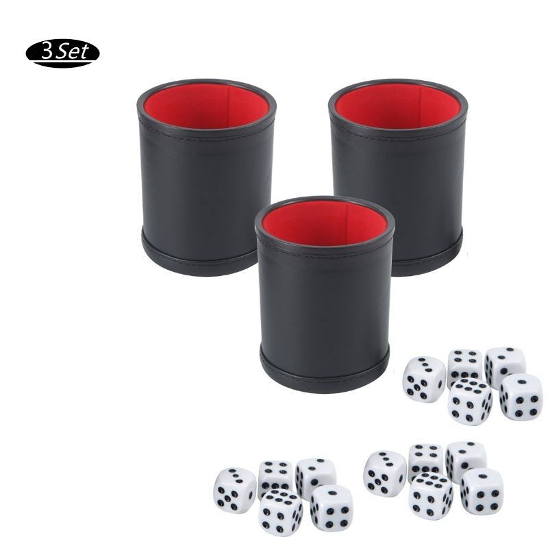 【Ready Stock】5pcs/set Professional Dice Cups W/ 25 White Six-Sided Dice Quality Bicast Leather