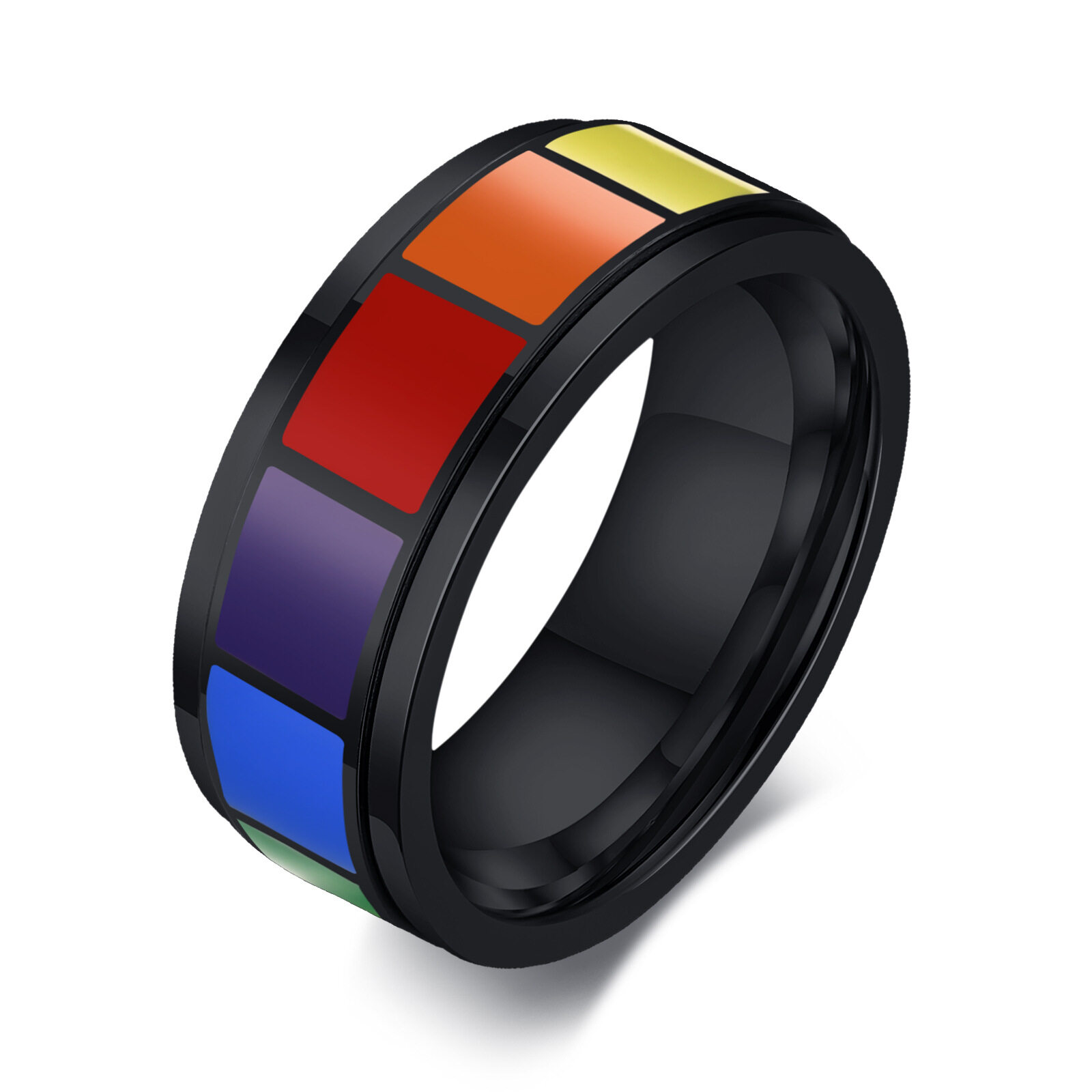 Kemstone Rotatable 8MM Stainless Steel Enamel Pride Spinner Ring Jewelry for Men Boy Friend