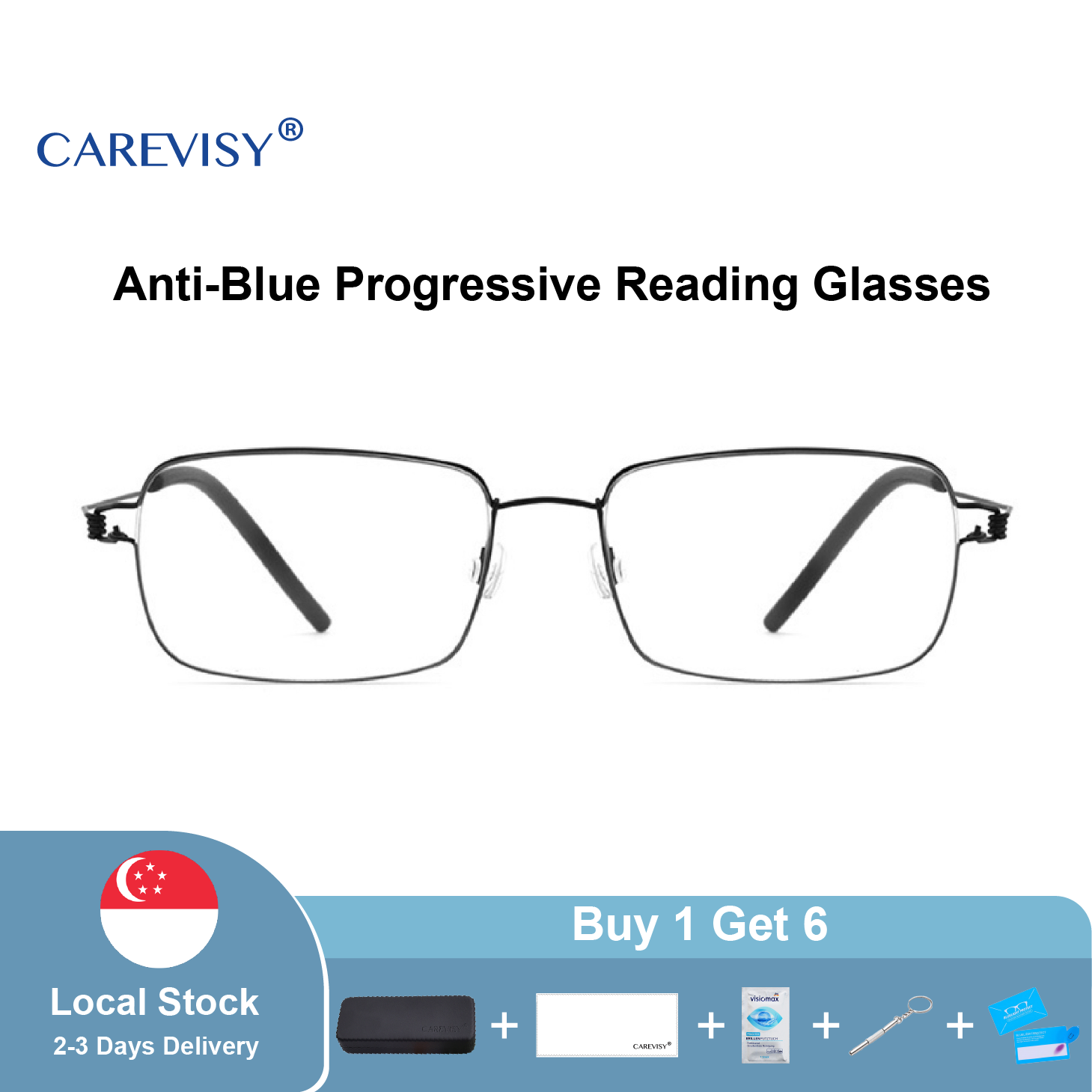 (Gift for parents) CAREVISY Premium Multifocal Progressive Reading Glasses Presbyopic Presbyopia Glasses Far Sighted Glasses Anti Blue Light Ray Spectacles for Adults Men Women C6043