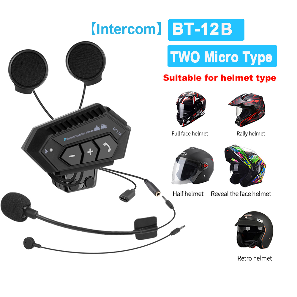 Motorcycle Helmet Bluetooth 5.0+CSR Intercom Headset Long Standby Time Helmet Headphone Wireless Handsfree Mic Communication Kit for Riding Full Half Face Helmet