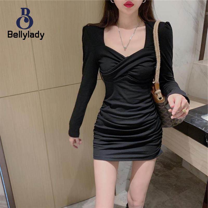 Women Long Sleeves Dress Girls Trendy Solid Color High Waist Bodycon Skirt Elegant Slim Fit Short Skirt