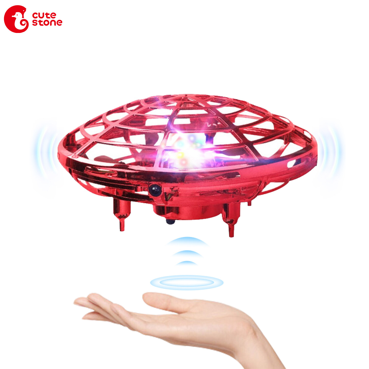 Cute Stone DEERC Mini 360°Rotating Smart Auto Sensing Hovering UFO Flying Toy Drones Hand Gesture Control Motion Sensor Helicopter With LED Light USB Charge Flying Ball Toys for Boys and Girls