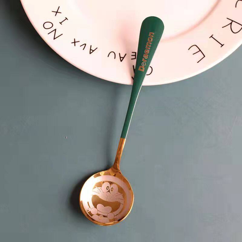 Doraemon Thickened Jingle Cat Stainless Steel Spoon Cute Soup Spoon Dessert Round Spoon