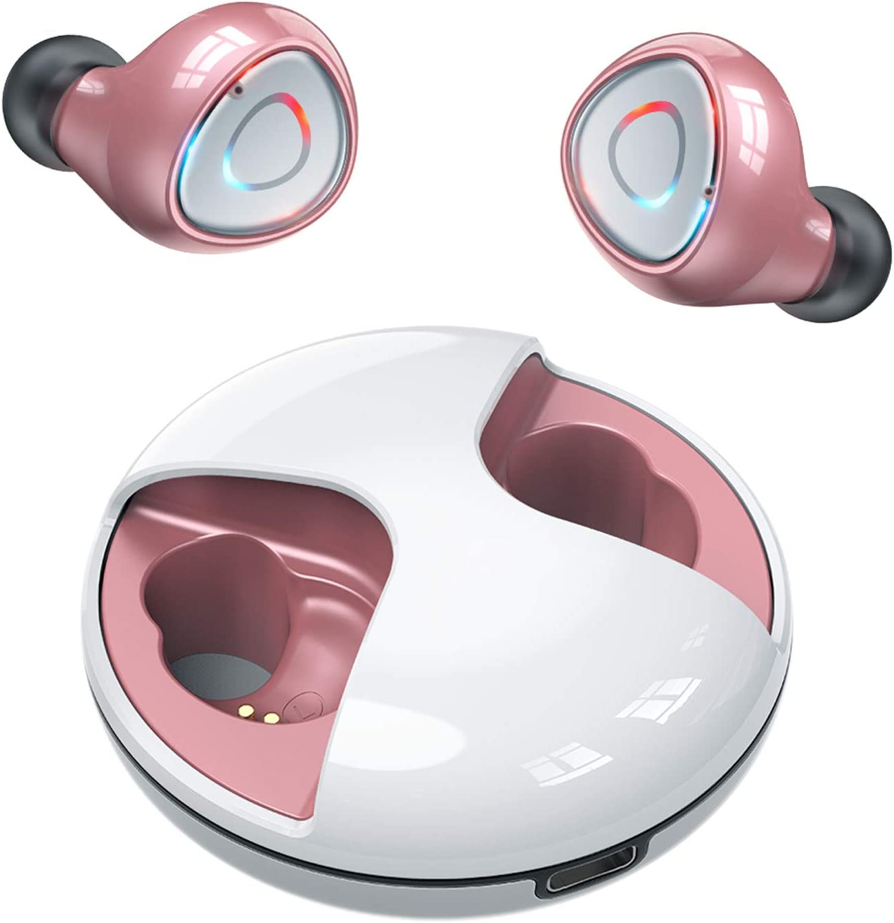 Rose Gold Wireless Headphones, Bluetooth 5.0 Wireless Earbuds IPX5 Waterproof 3D Stereo Sound Headphones, 22H Playtime Passive Noise Canceling Wireless Earphones for Working Running, Built in Mic