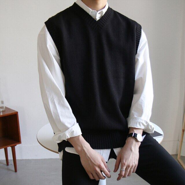 LUX ANGNER Sweater Vest Men Simple All-match V-neck Solid Sleeveless Sweaters Men Basic Cozy Korean Style Ins Leisure Knitted Pullover Sweater