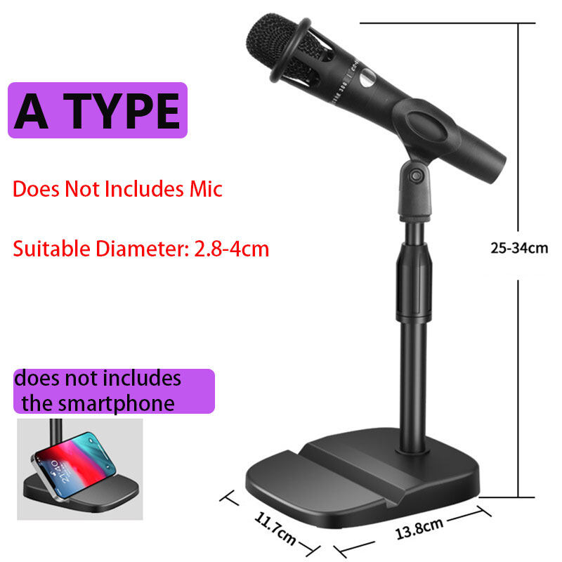 Adjustable Desktop Microphone Stand Enhanced Tabletop Mic Stand with Base for Phone and Tablet for Game Live Streaming