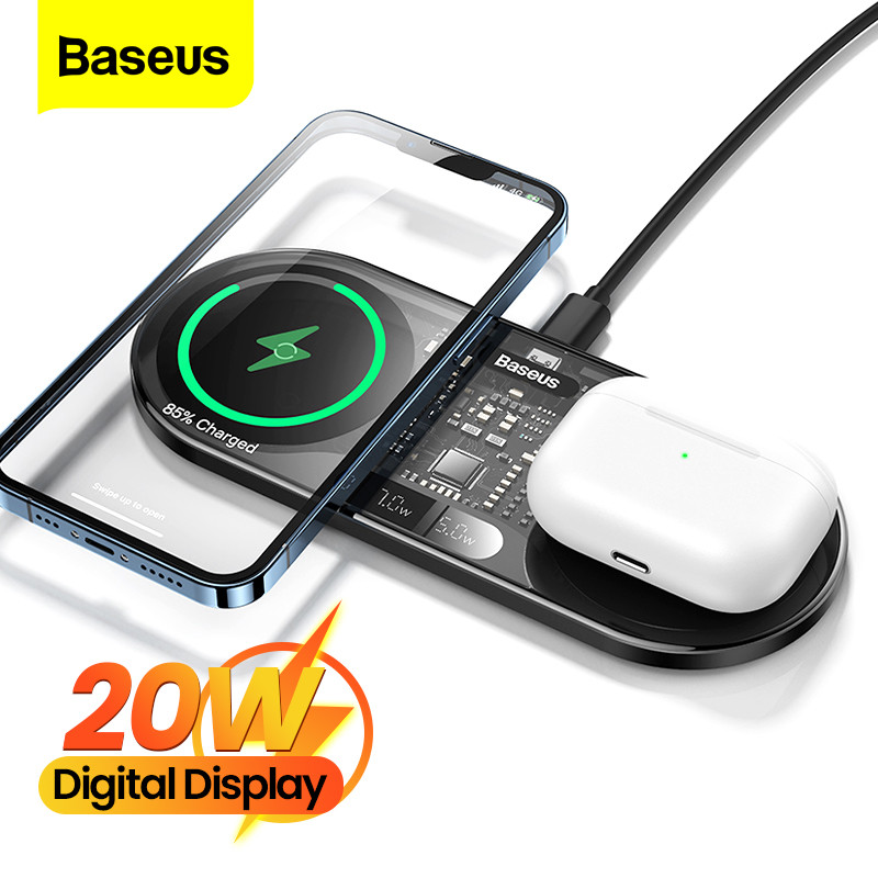 Baseus 2 in 1 Wireless Charger For iPhone 14 13 Pro Airpods Induction 20W Fast Charging Pad For Samsung Xiaomi