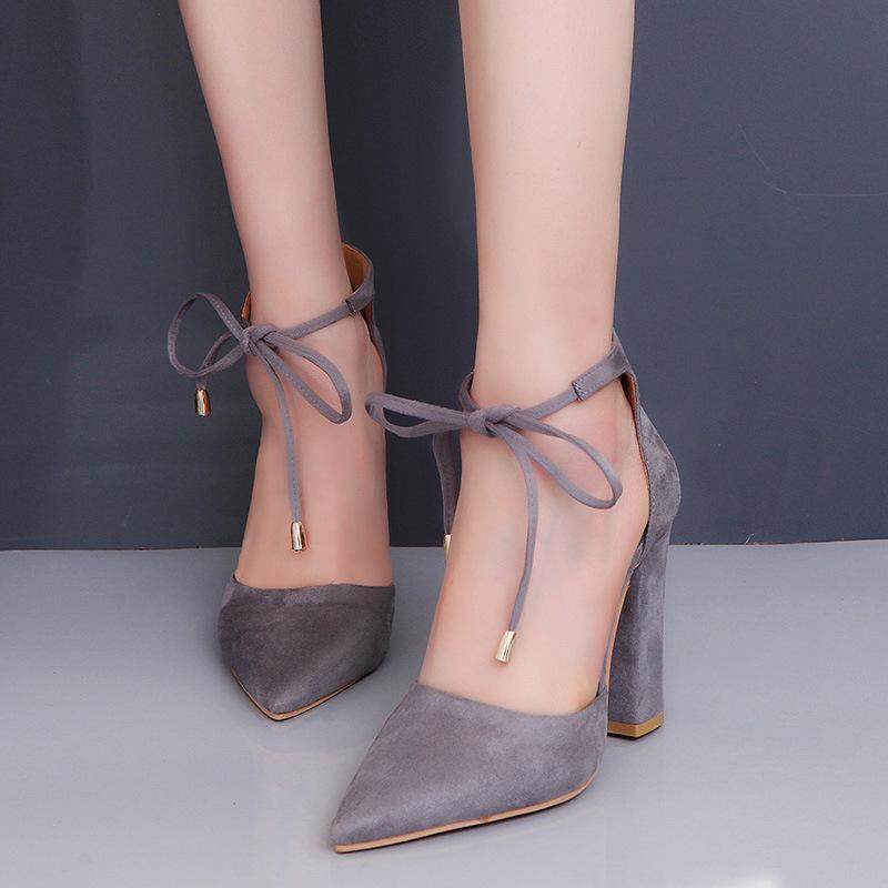 Women Plus Size Korean Trendy Fashion Pointed Suede Heels Sandals