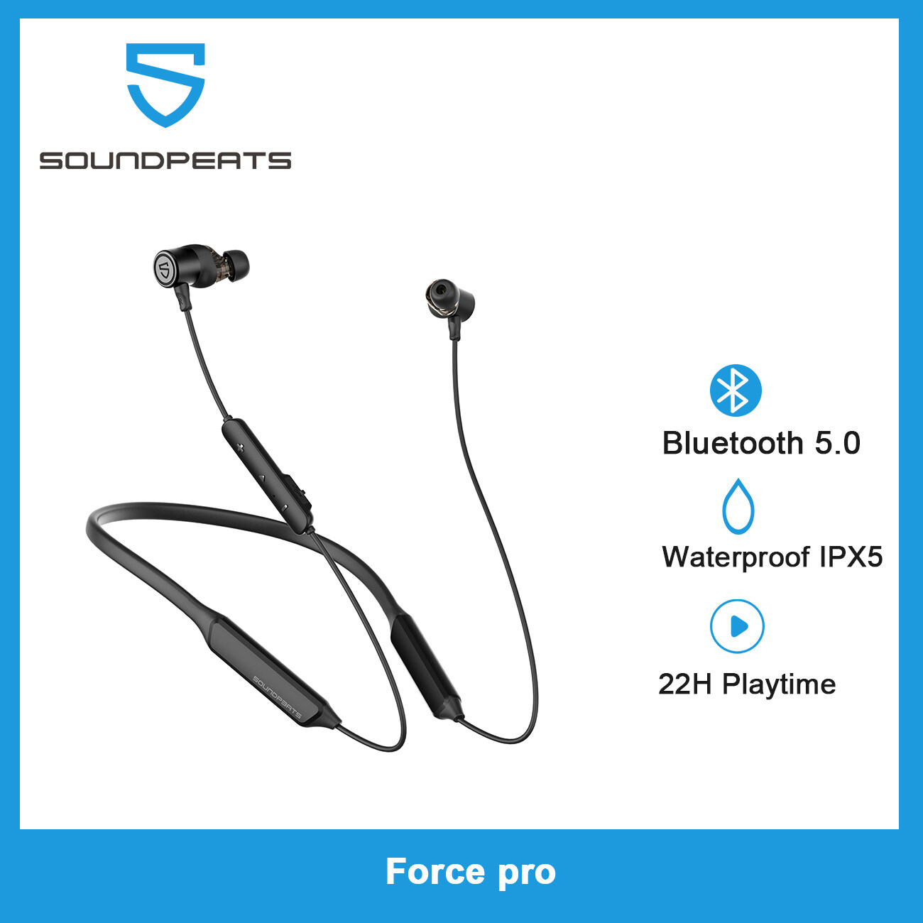 SoundPEATS for Force Pro Bluetooth Wireless Earphones Built-in Mic Stereo Super Bass in-Ear Magnetic Sports Earbuds 22 Hours Playtime